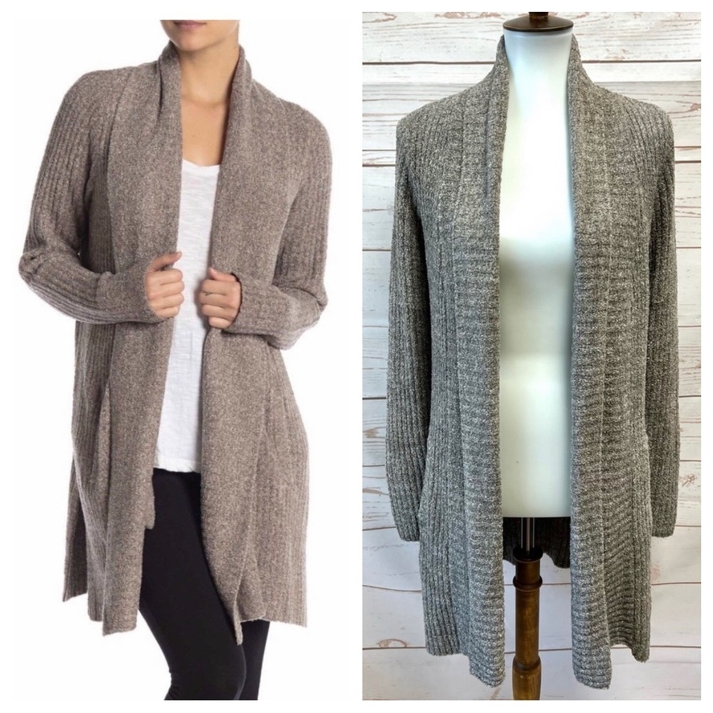 Barefoot Dreams Open-Front Long Cardigan in Taupe Heather